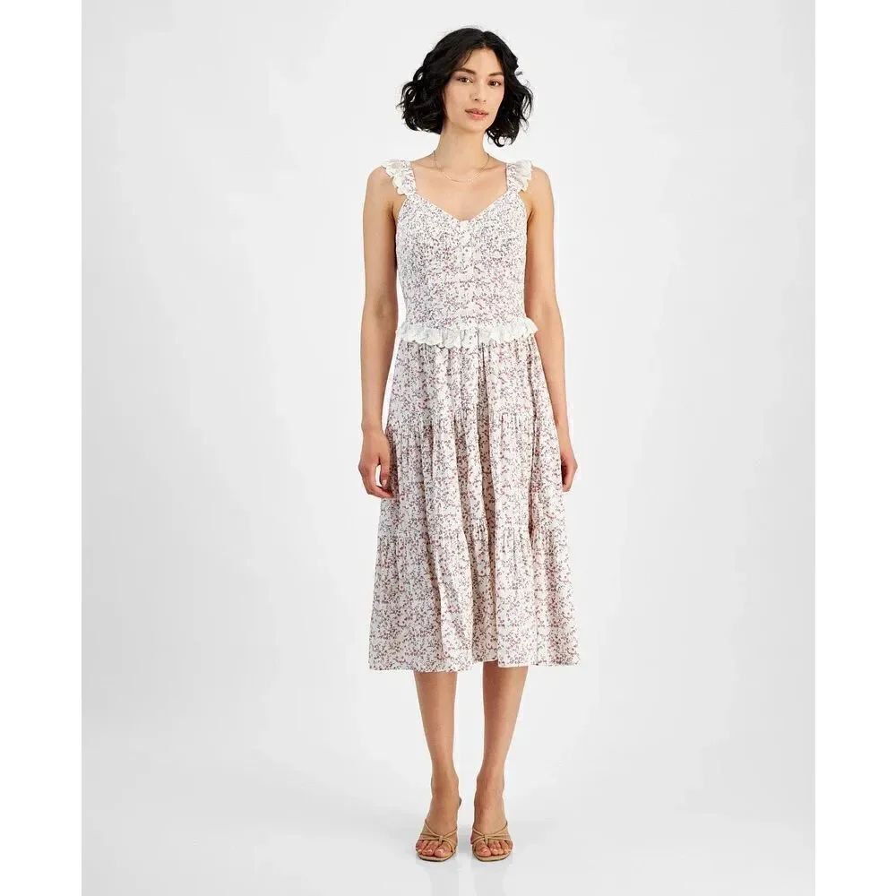 And Now This Women's Floral Tiered Lace-Trim Midi DressâSize M